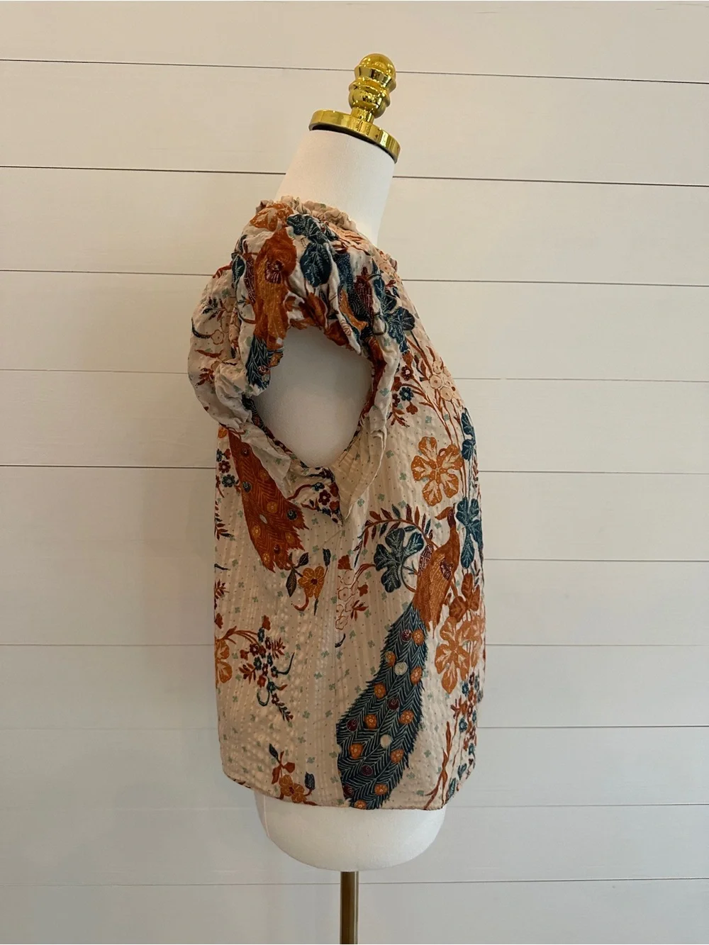 Ulla Johnson Floral Peasant Puff-Sleeve Top in Cream and Rust